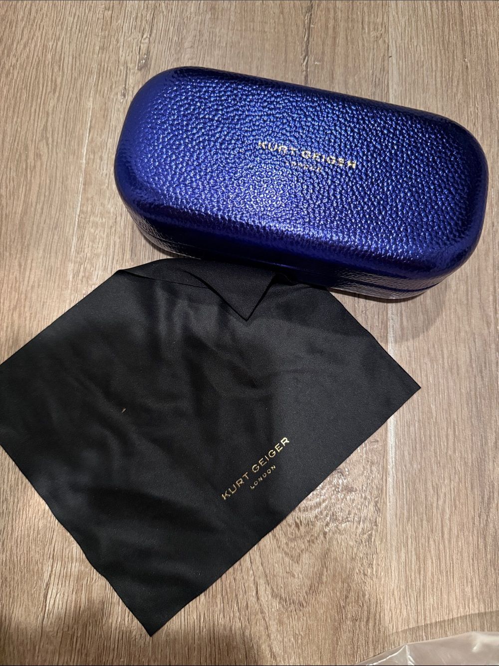 Kurt Geiger Metallic Navy Blue Eyewear Case with Branded Cloth Pouch